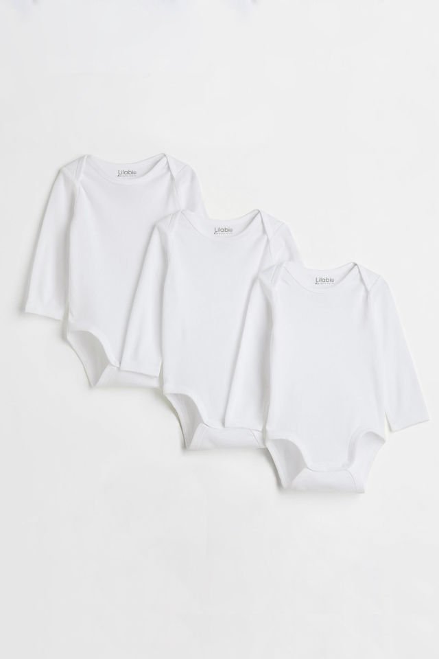 %100 Organik Pamuk 3lü Uzun Kollu Bebek Body Beyaz - 1 Yaş