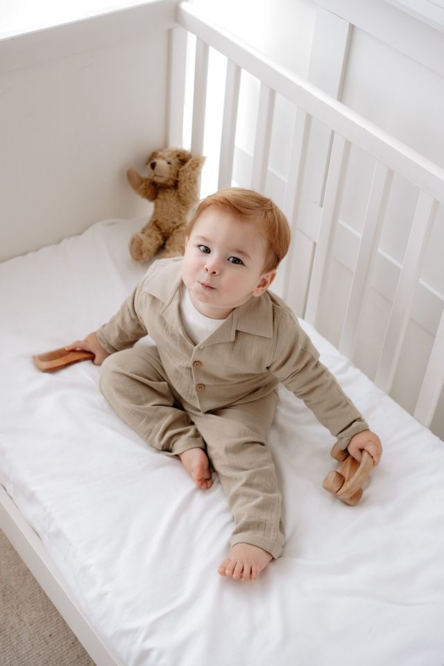 %100 Pamuk Müslin Bohem Unisex Gömlekli Takım Bej