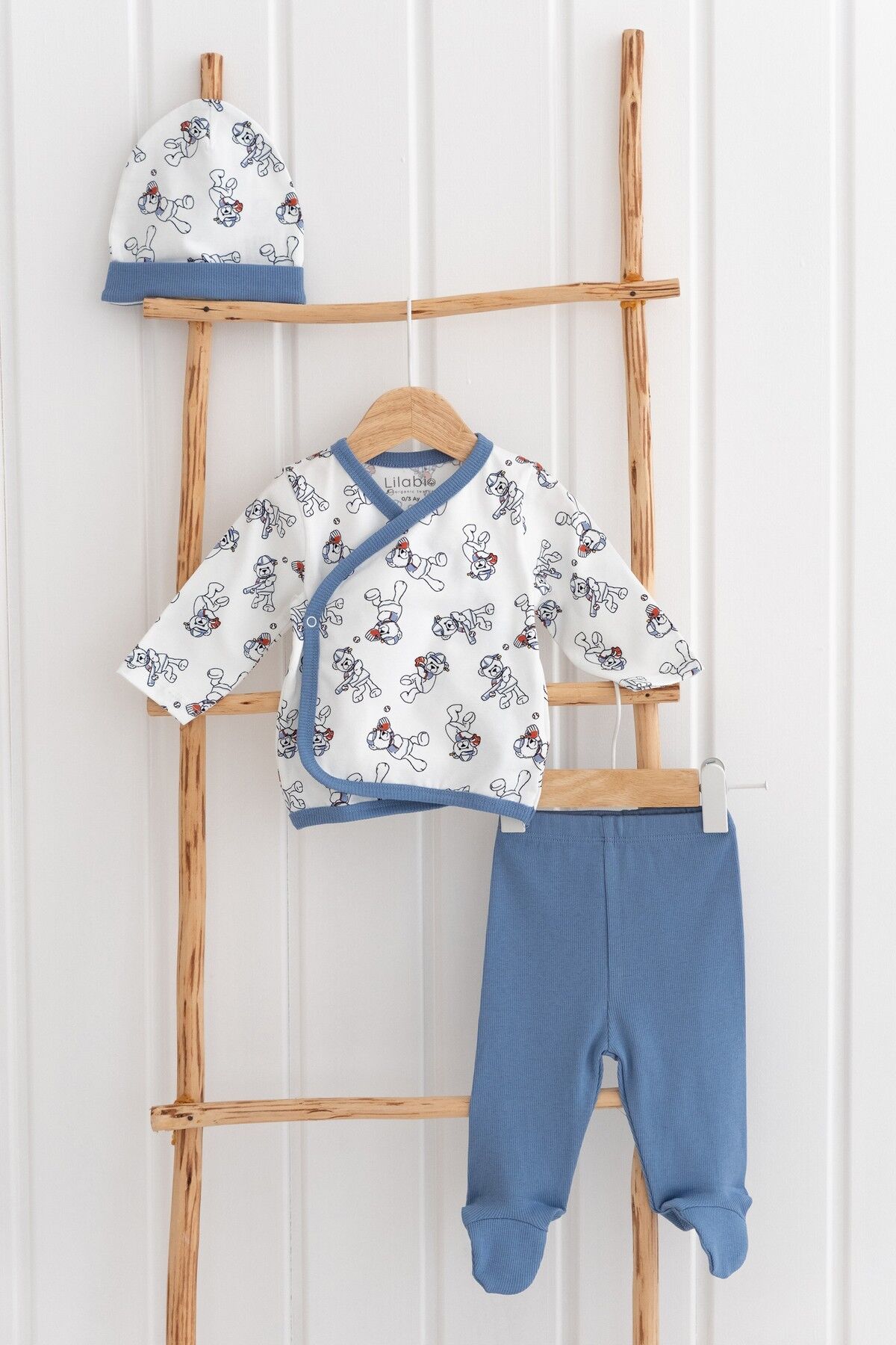 %100 Pamuk 3 Parça Bebek Zıbın Takım Yenidoğan Hediye Seti Ayıcık