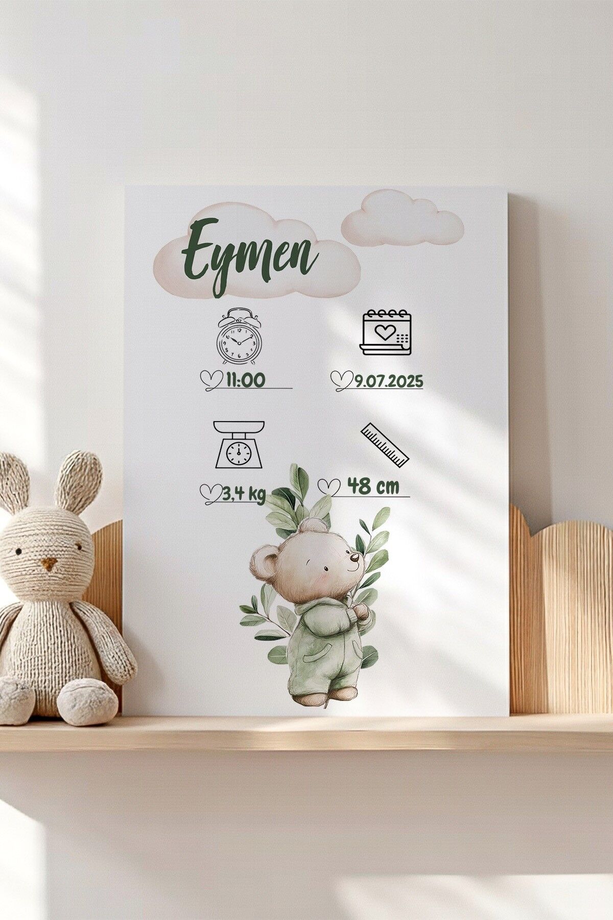 İsme Özel Bebek Odası Kanvas Doğum Anı Tablosu 20x30 cm