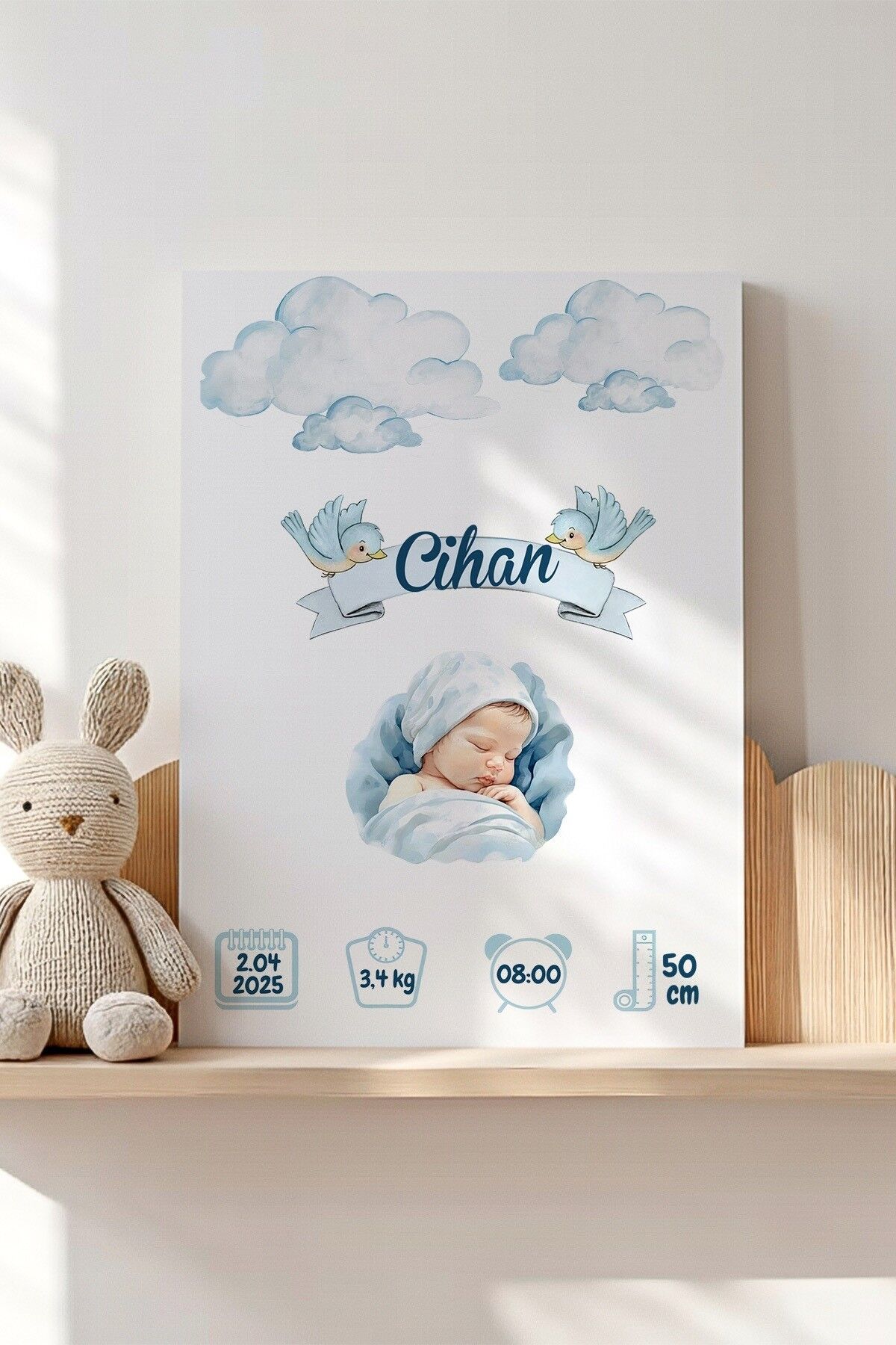 İsme Özel Bebek Odası Kanvas Doğum Anı Tablosu 20x30 cm