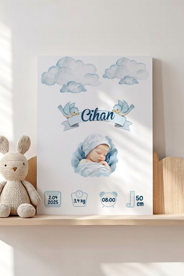 İsme Özel Bebek Odası Kanvas Doğum Anı Tablosu 20x30 cm