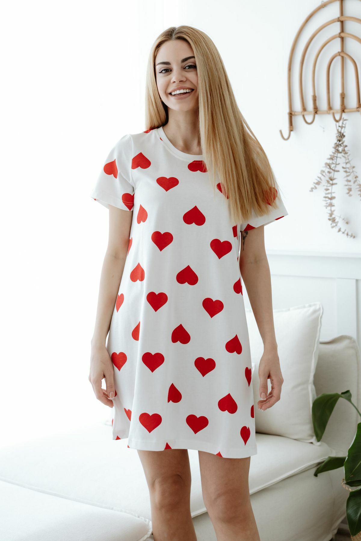 %100 Pamuk Kalpli Kadın Gecelik XL - Kırmızı