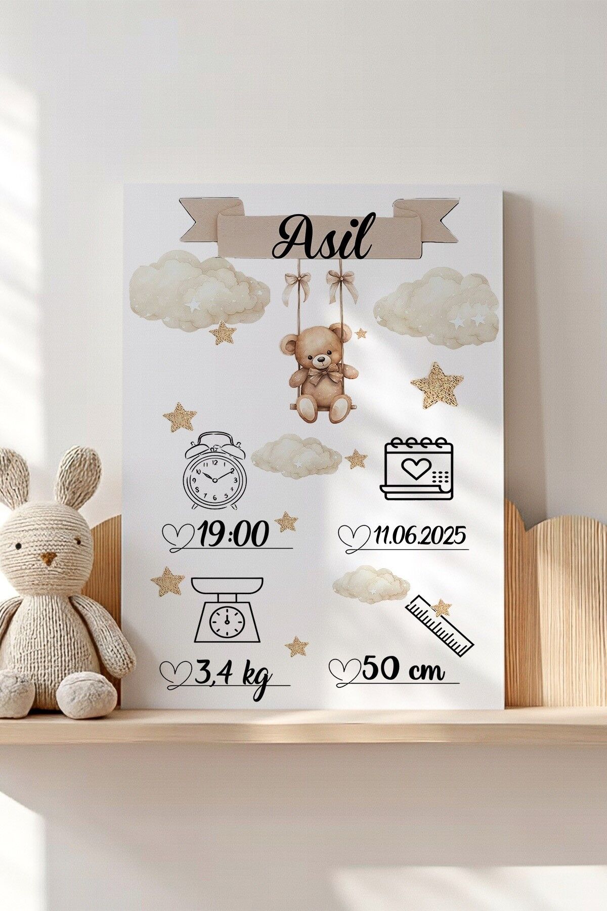 İsme Özel Bebek Odası Kanvas Doğum Anı Tablosu 20x30 cm