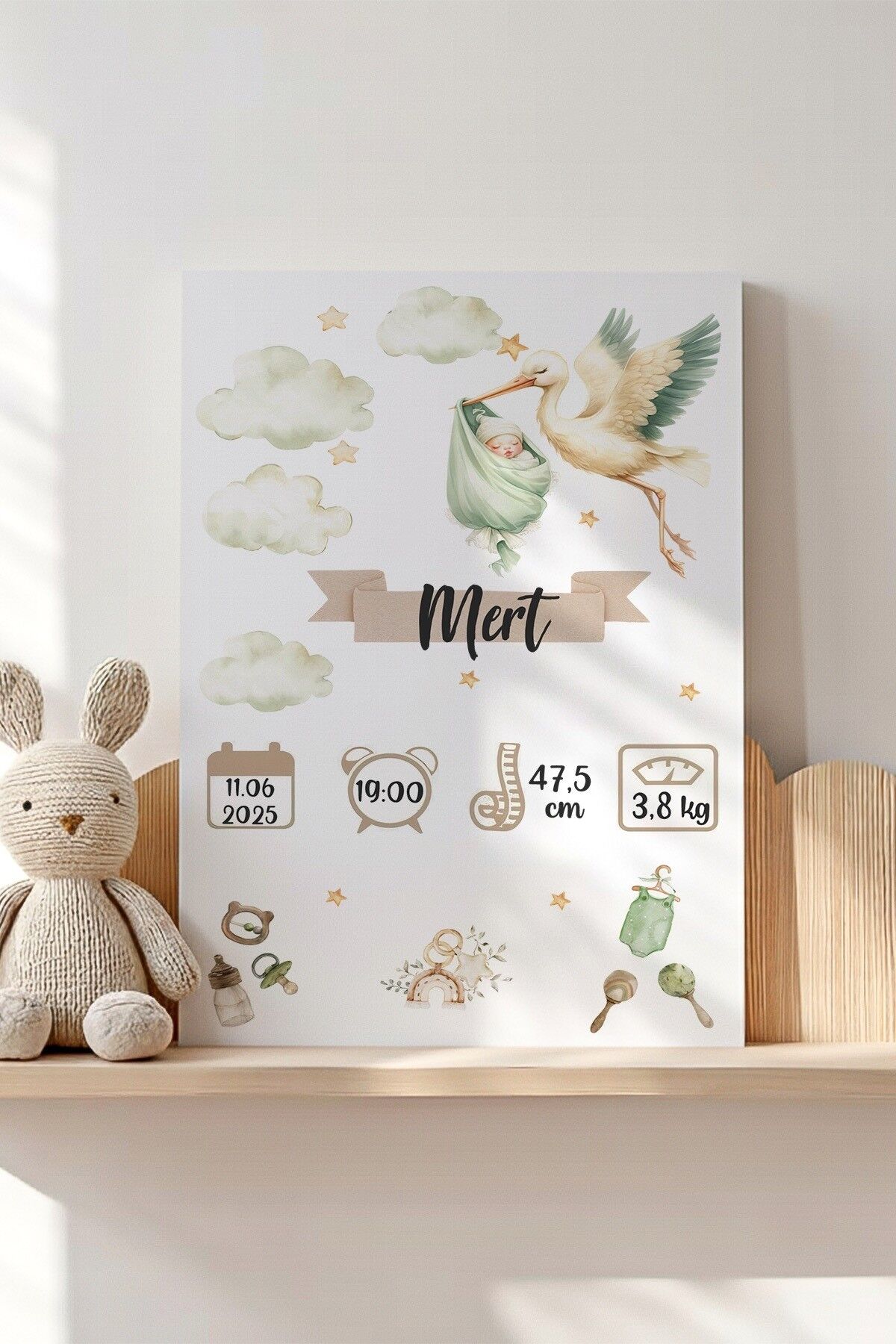 İsme Özel Bebek Odası Kanvas Doğum Anı Tablosu 20x30 cm