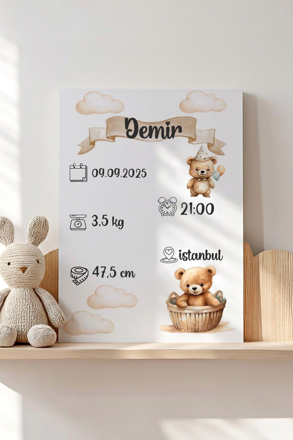 İsme Özel Bebek Odası Kanvas Doğum Anı Tablosu 20x30 cm