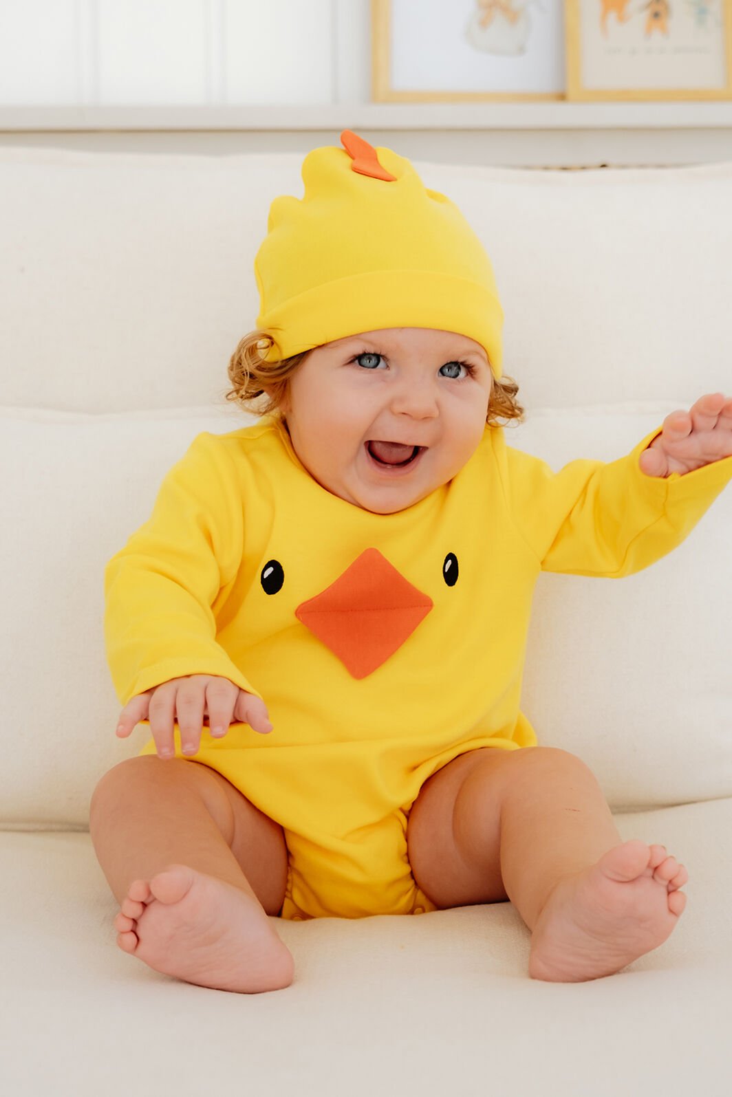 %100 Pamuk Civciv Kostüm Body & Şapka Seti – Unisex Bebek Hediye Seti