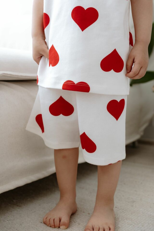 %100 Pamuk Kalpli Kız Bebek Şortlu Takım 12-18 AY - Kırmızı