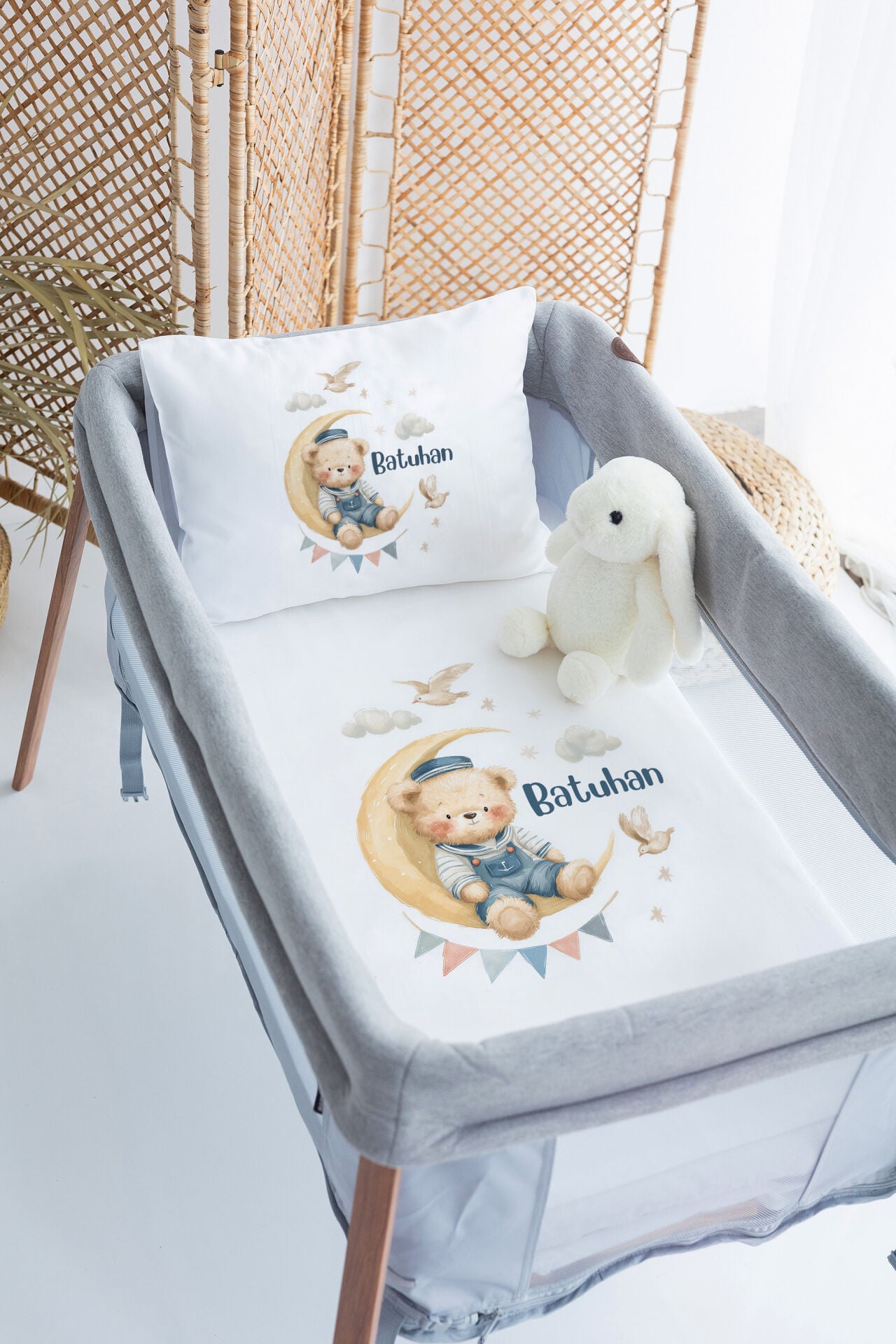 İsme Özel 70x120 Park Yatak Nevresim Takımı Kaptan Ayıcık