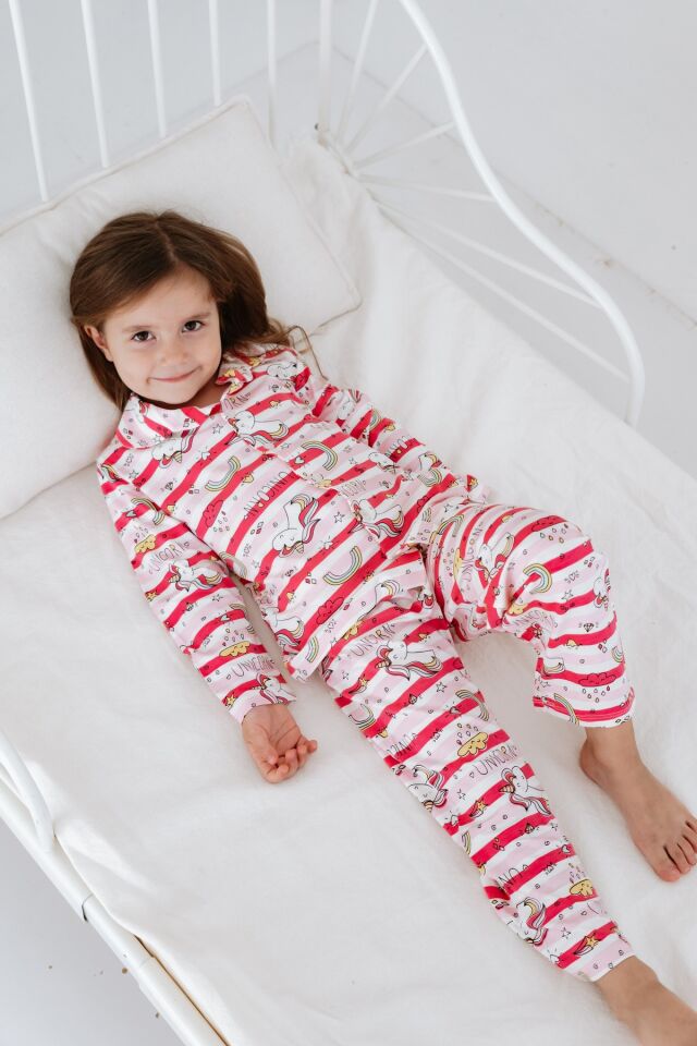 Bambu Kumaş Önden Düğmeli Kız Çocuk Pijama Takımı 2 YAŞ - Unicorn