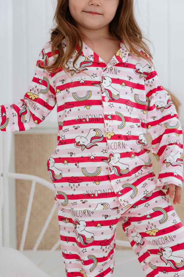 Bambu Kumaş Önden Düğmeli Kız Çocuk Pijama Takımı 4 YAŞ - Unicorn