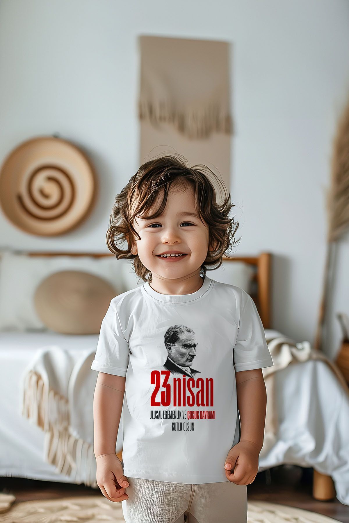 %100 Pamuk Erkek Çocuk 23 Nisan Baskılı Kısa Kollu Tişört