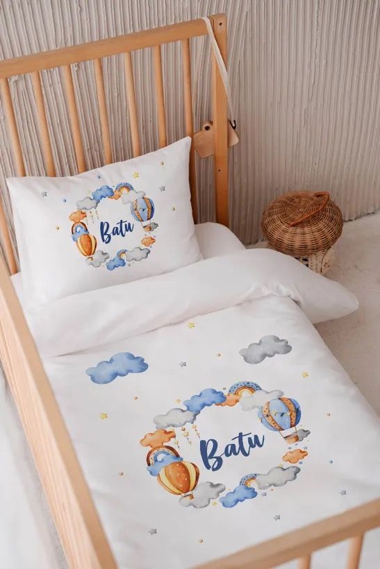 İsme Özel 100x150 Bebek Yatak Nevresim Seti Balon