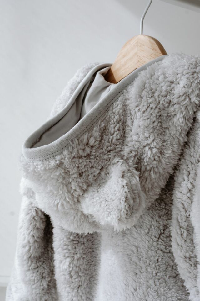 Fermuarlı Peluş Teddy Kulaklı Astarlı Hırka Ceket Gri