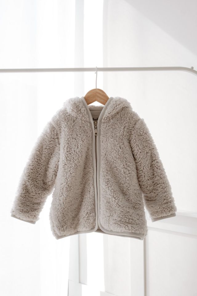 Fermuarlı Peluş Teddy Kulaklı Astarlı Hırka Ceket Gri