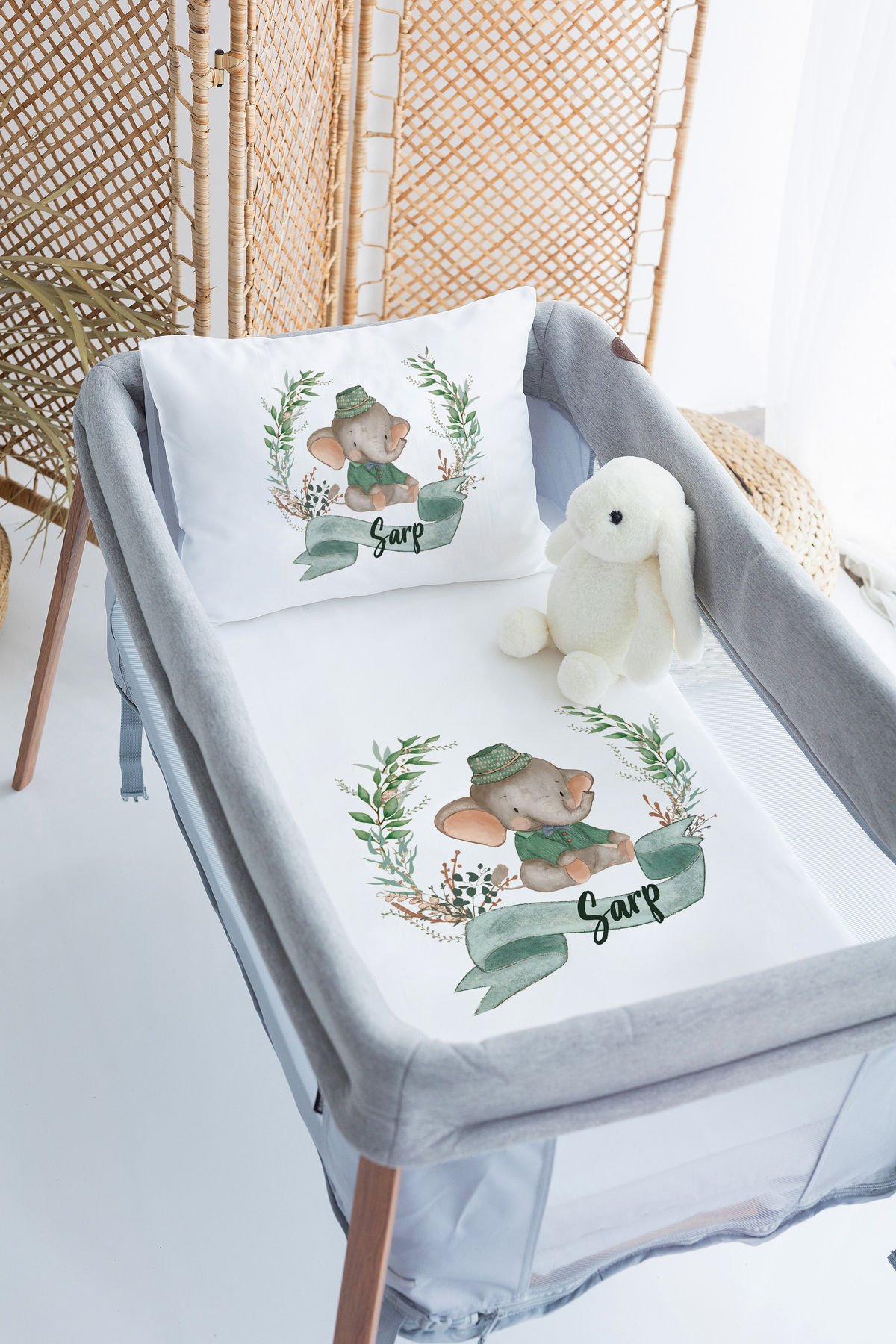 İsme Özel 70x120 Park Yatak Nevresim Takımı Fil