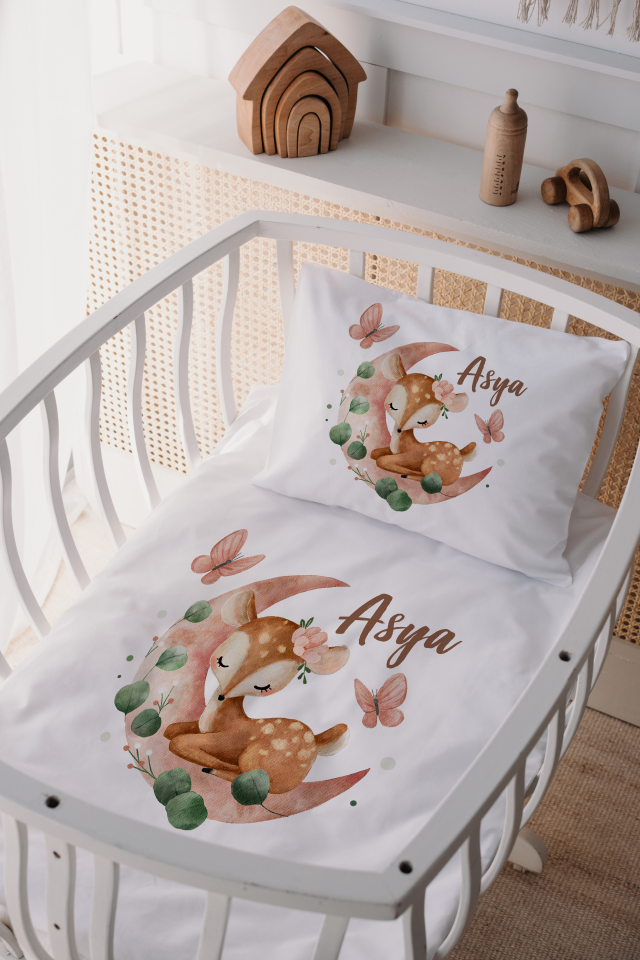 %100 Delux Pamuk İsme Özel 60x100 Anne Yanı Beşik Nevresim Takımı Ceylan