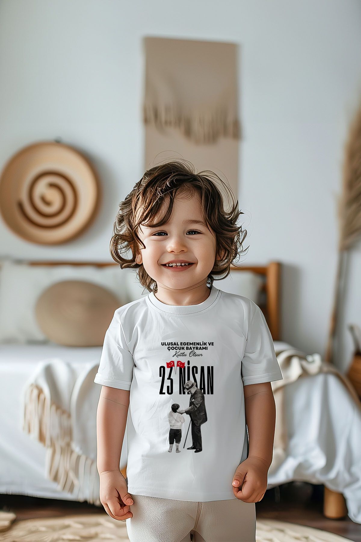 %100 Pamuk Erkek Çocuk 23 Nisan Baskılı Kısa Kollu Tişört