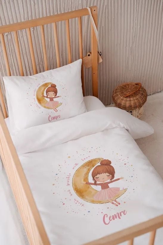 %100 Pamuk Saten İsme Özel 100x150 Bebek Yatak Nevresim Seti