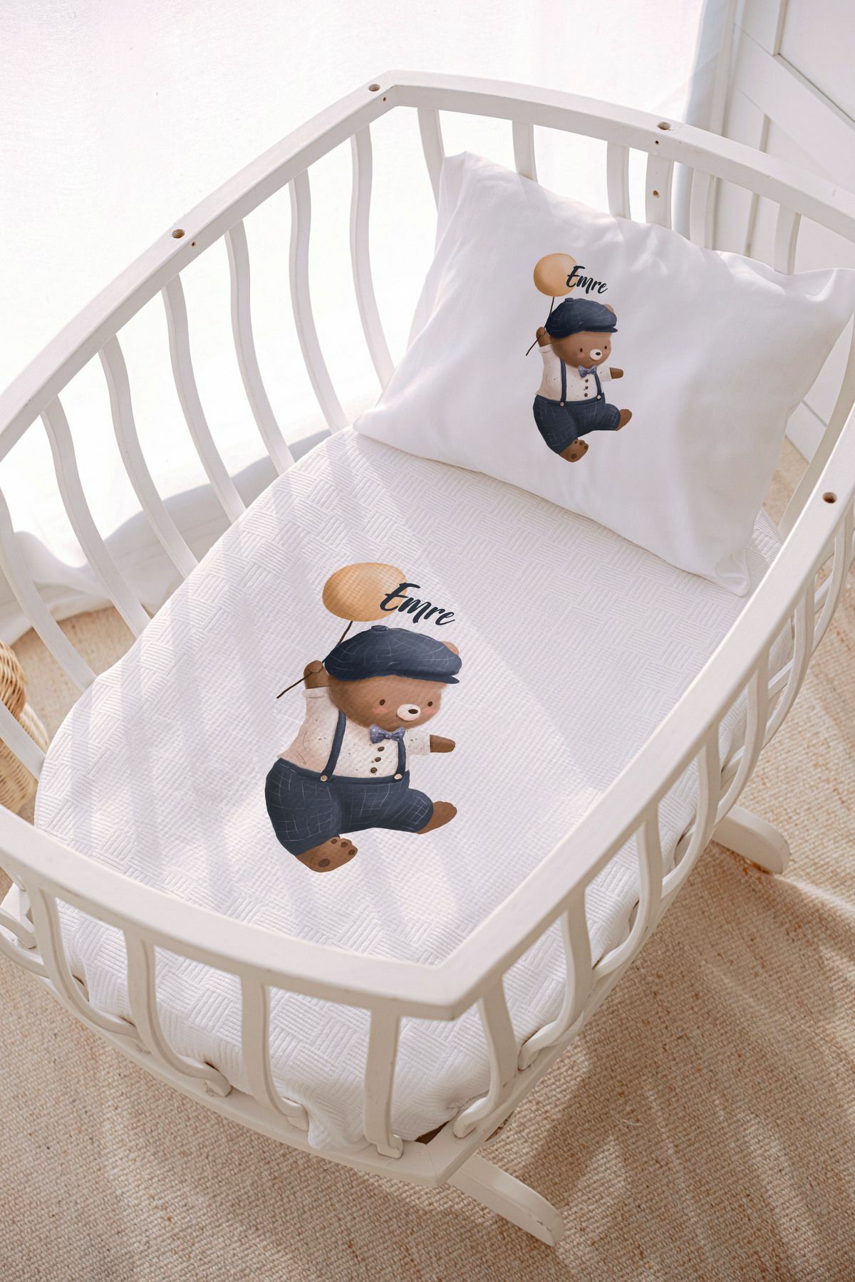 İsme Özel Park Yatak ve Anne Yanı Pike Seti (70x120 cm) Ayıcık