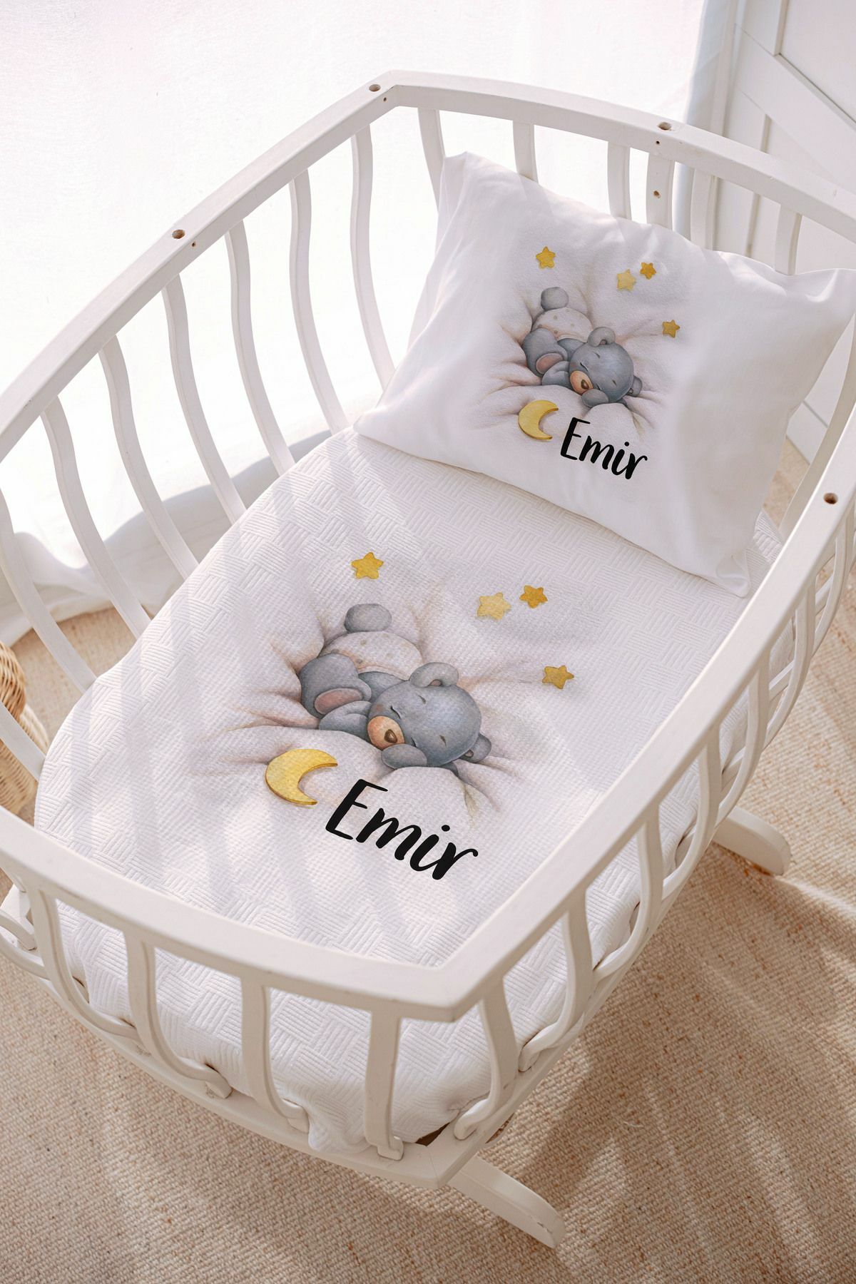 İsme Özel Park Yatak ve Anne Yanı Pike Seti (70x120 cm) Ayıcık