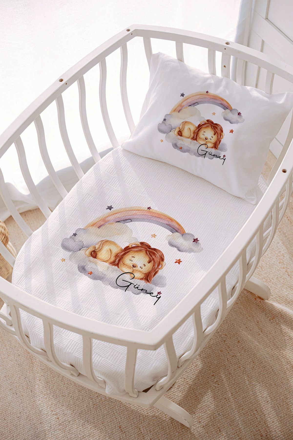 İsme Özel Park Yatak ve Anne Yanı Pike Seti (70x120 cm) Aslan