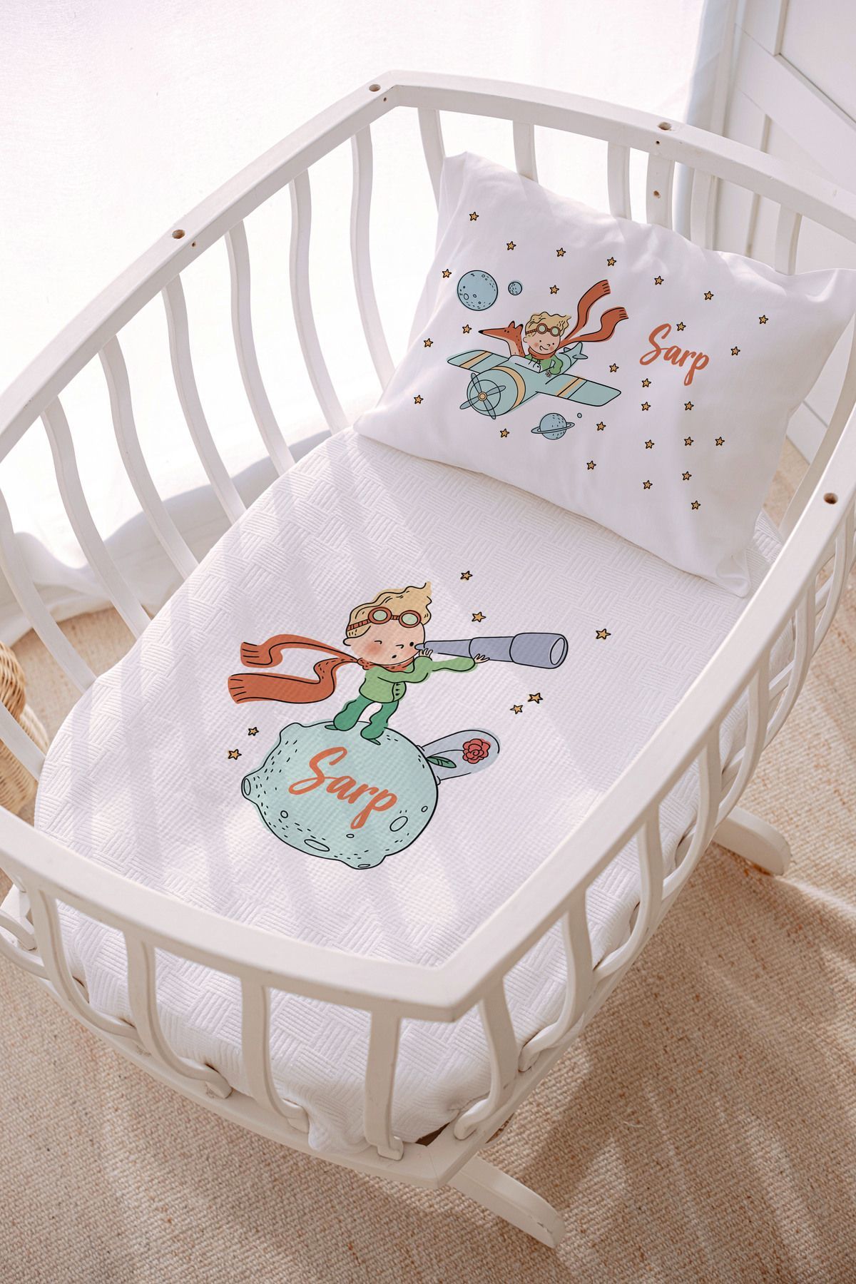 İsme Özel Park Yatak ve Anne Yanı Pike Seti (70x120 cm) Küçük Prens