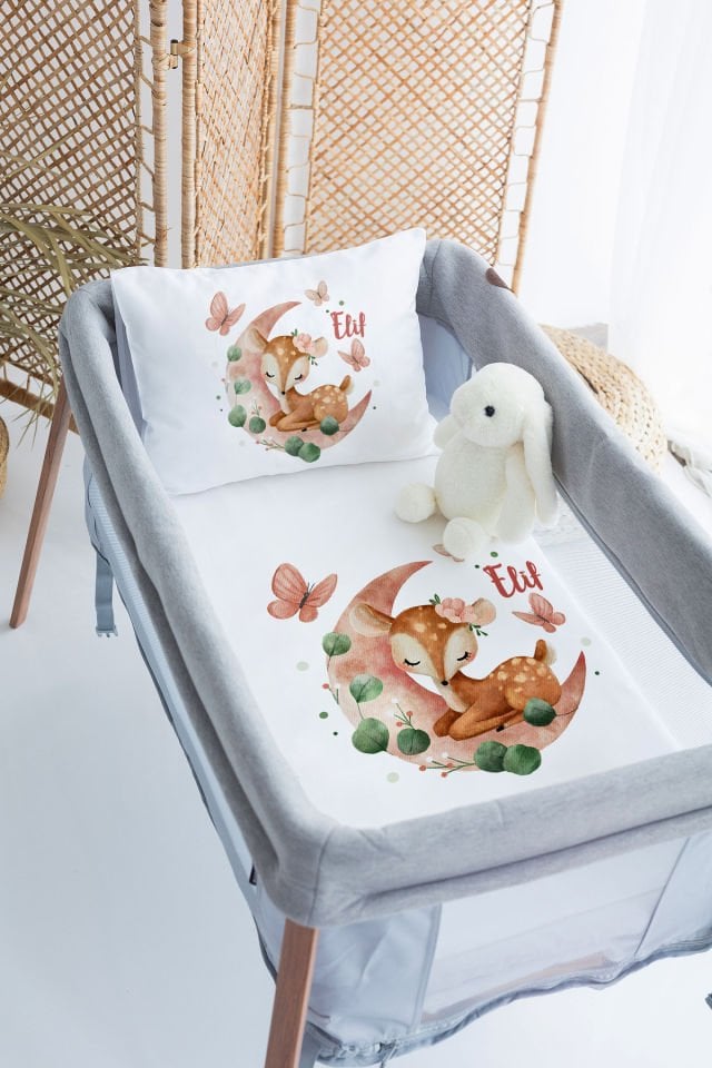 %100 Delux Pamuk İsme Özel 70x120 Park Yatak Nevresim Takımı Ceylan