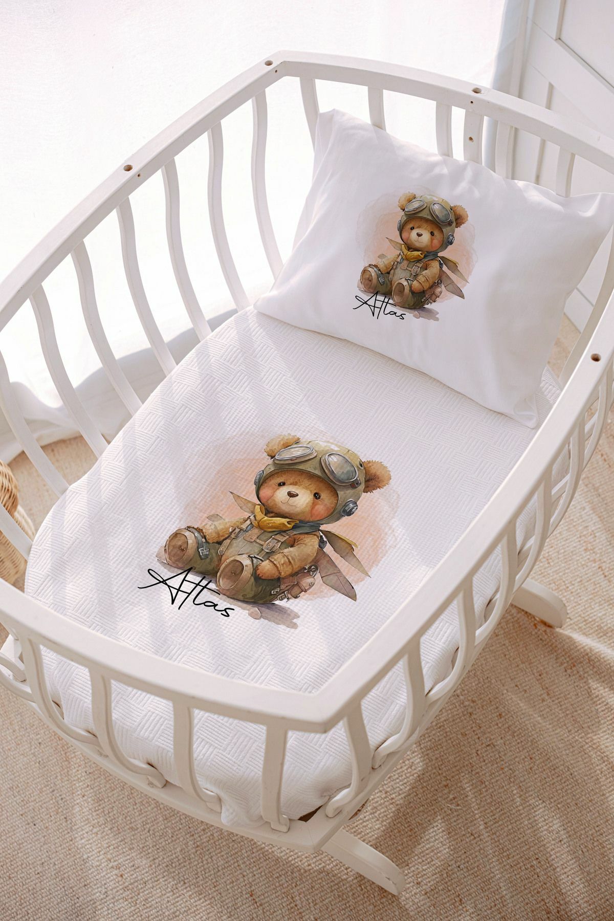 İsme Özel Park Yatak ve Anne Yanı Pike Seti (70x120 cm) Ayıcık