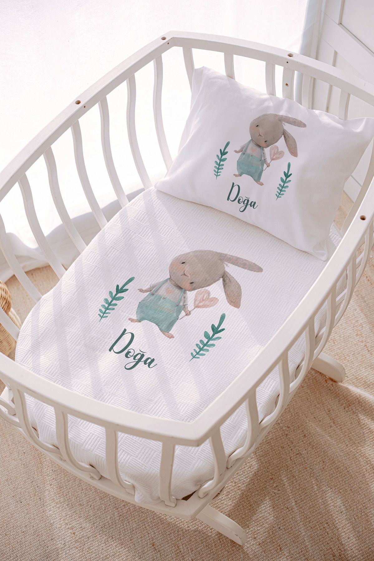 İsme Özel Park Yatak ve Anne Yanı Pike Seti (70x120 cm) Tavşan