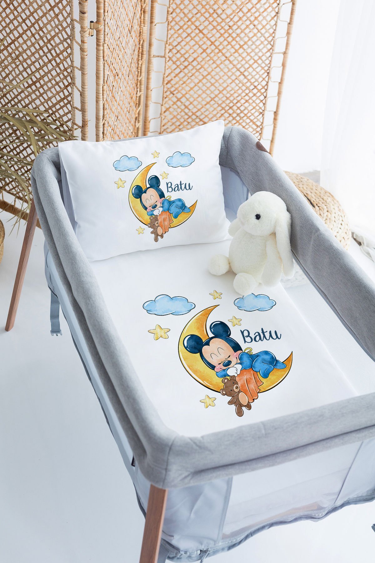 İsme Özel 70x120 Park Yatak Nevresim Takımı Mickey