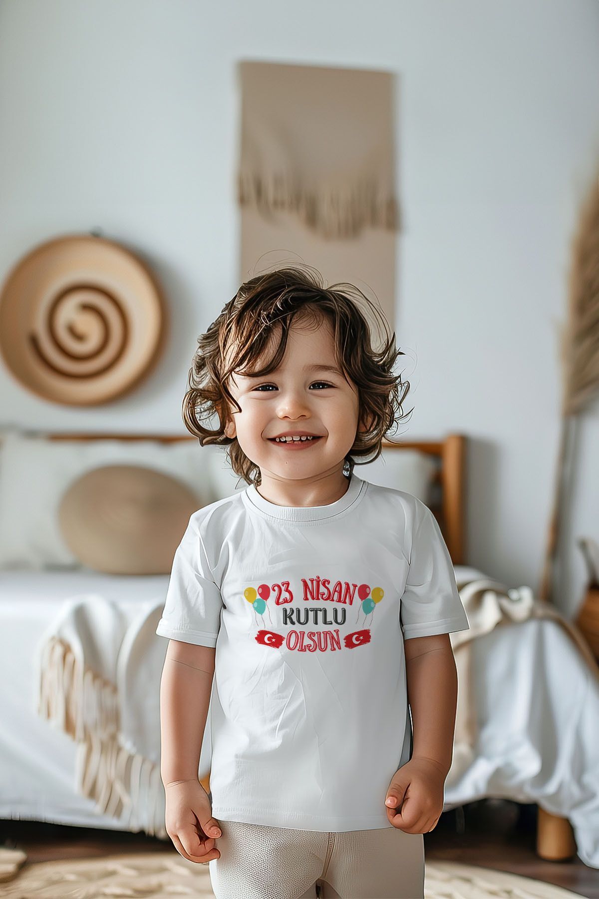 %100 Pamuk Erkek Çocuk 23 Nisan Baskılı Kısa Kollu Tişört