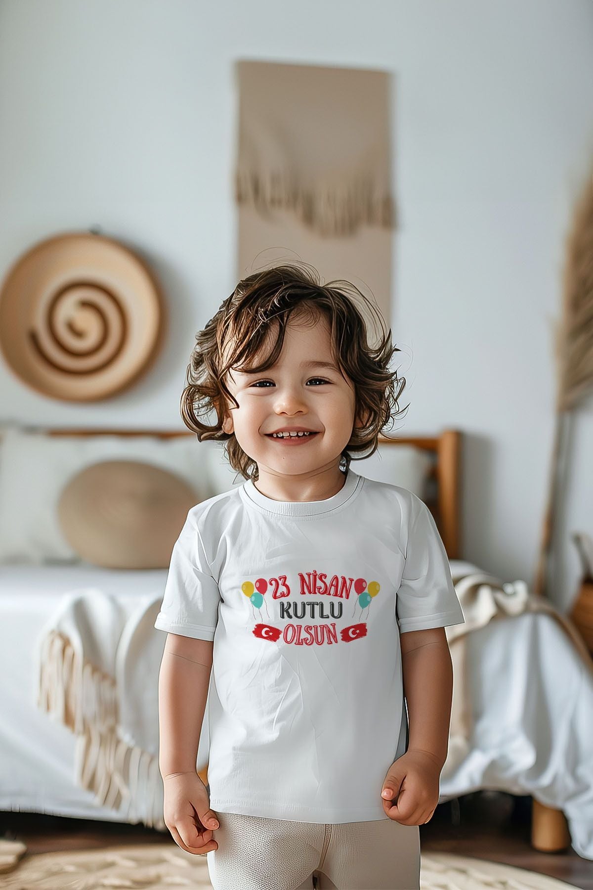 %100 Pamuk Erkek Çocuk 23 Nisan Baskılı Kısa Kollu Tişört