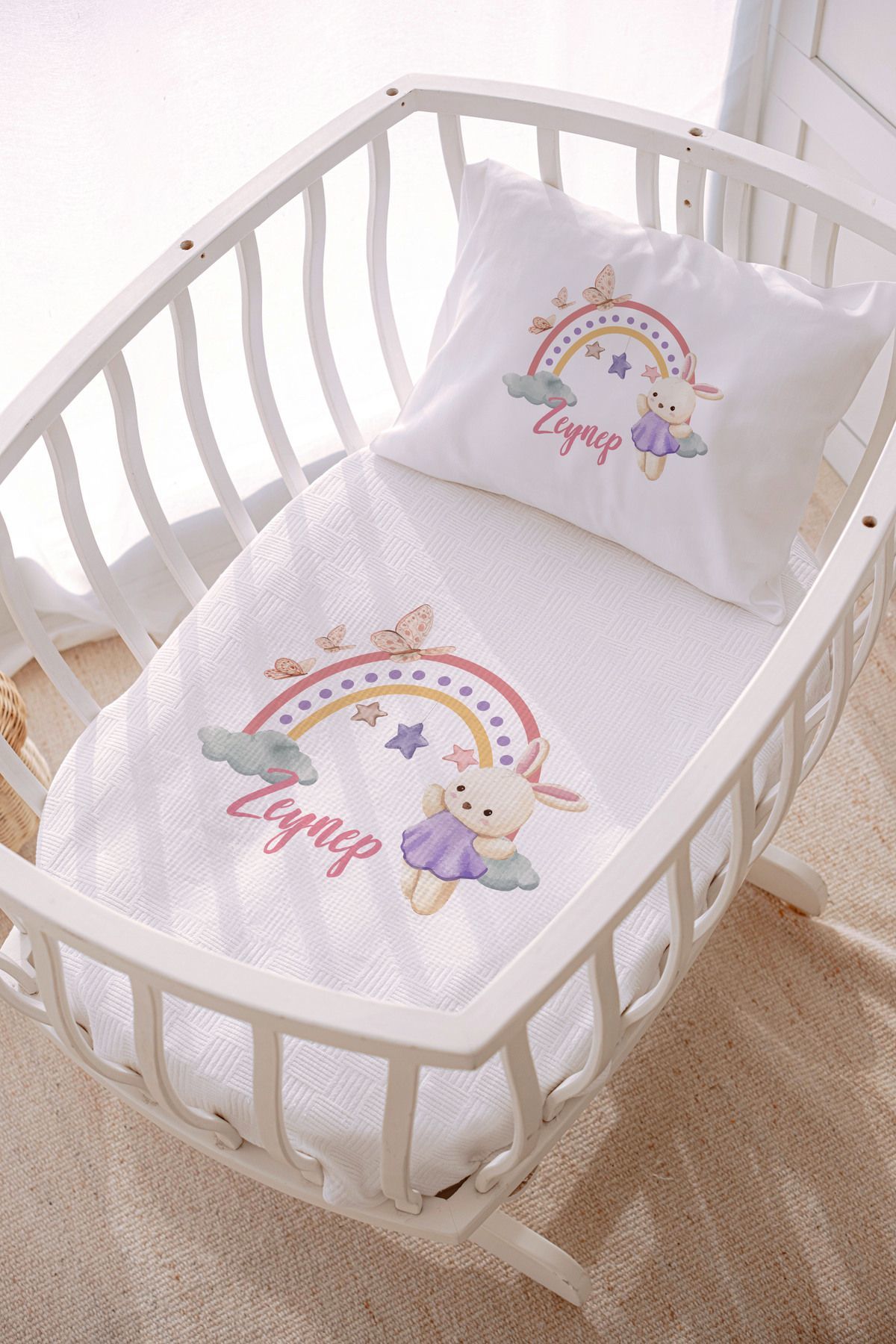 İsme Özel Park Yatak ve Anne Yanı Pike Seti (70x120 cm) Tavşan