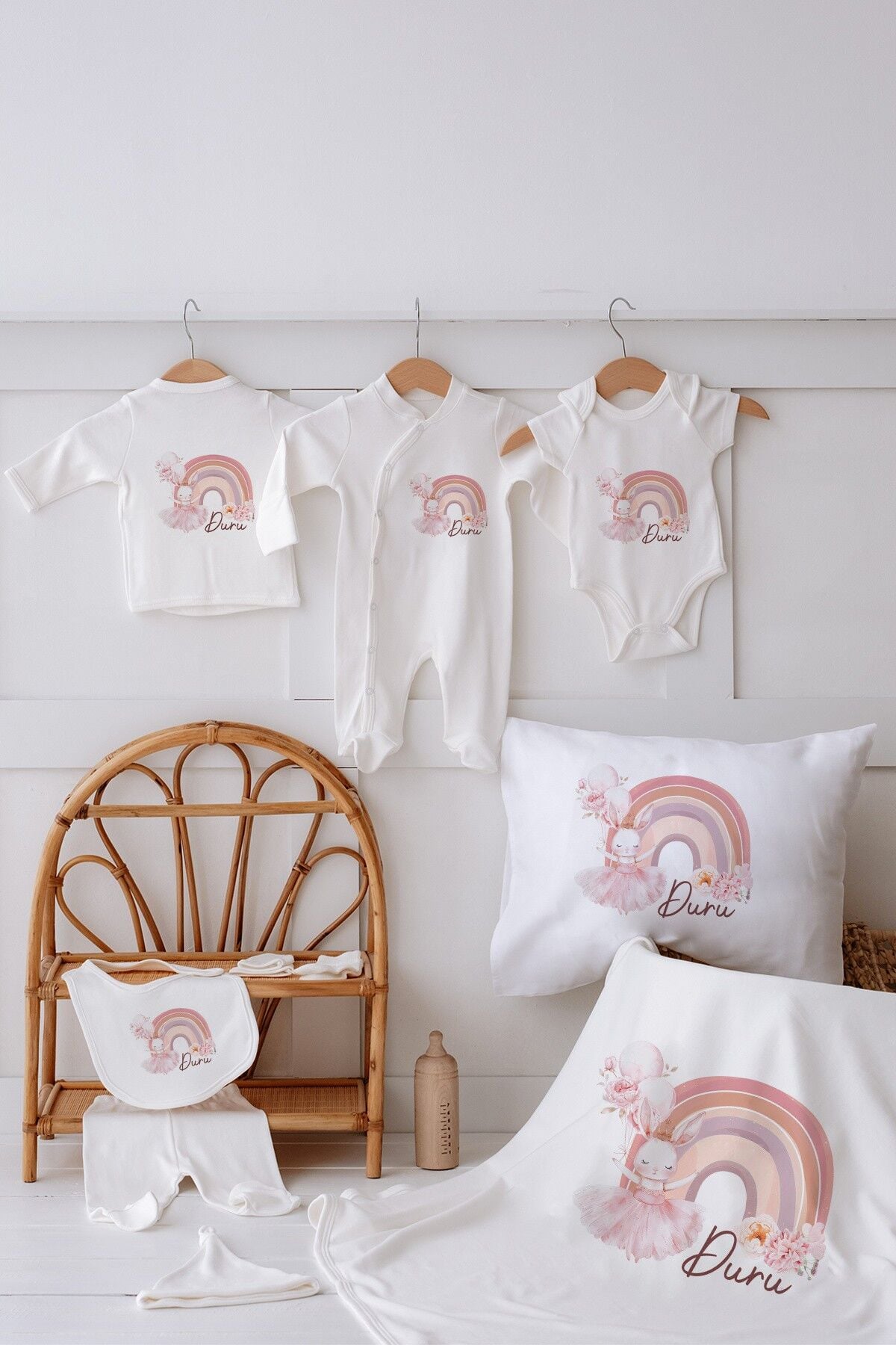 %100 Organik Isme Özel Isimli 10lu Hastane Çıkışı Balerin Tavşan