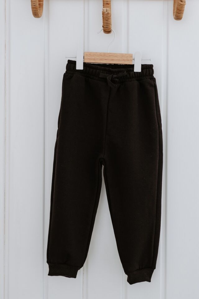 İçi Tüylü Jogger Pantolon- Eşofman Altı Kız Erkek 8-9 Yaş - Siyah