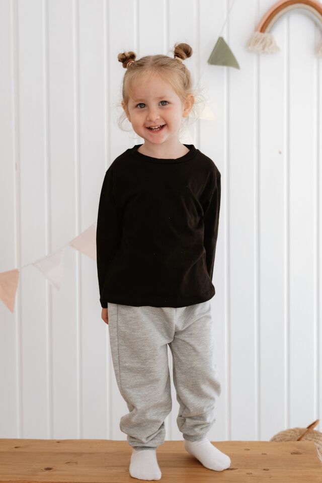 2li Uzun Kollu ve Pamuklu Siyah-Beyaz Üst