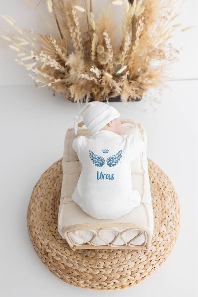 %100 Organik Isme Özel Isimli 10lu Hastane Çıkışı Mavi Melek Kanadı