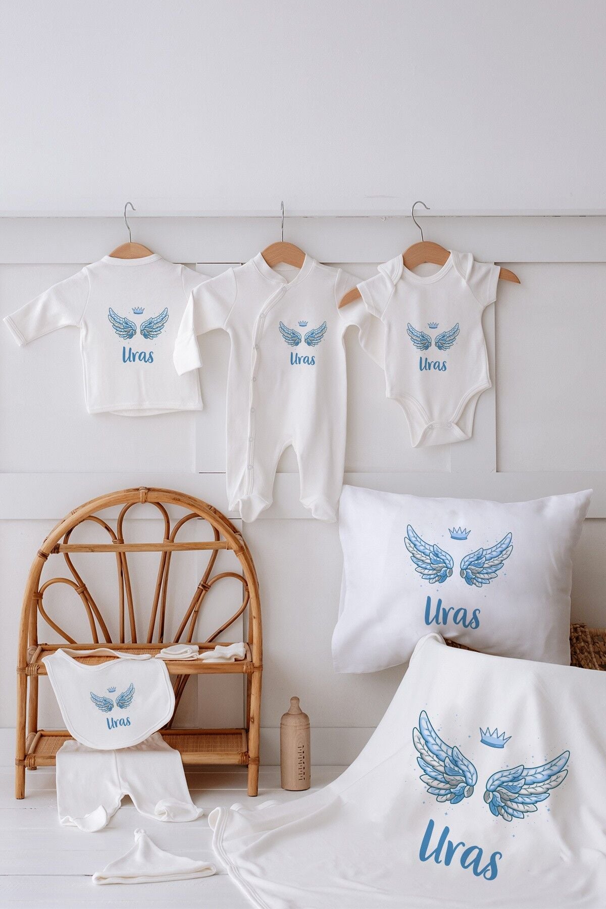 %100 Organik Isme Özel Isimli 10lu Hastane Çıkışı Mavi Melek Kanadı