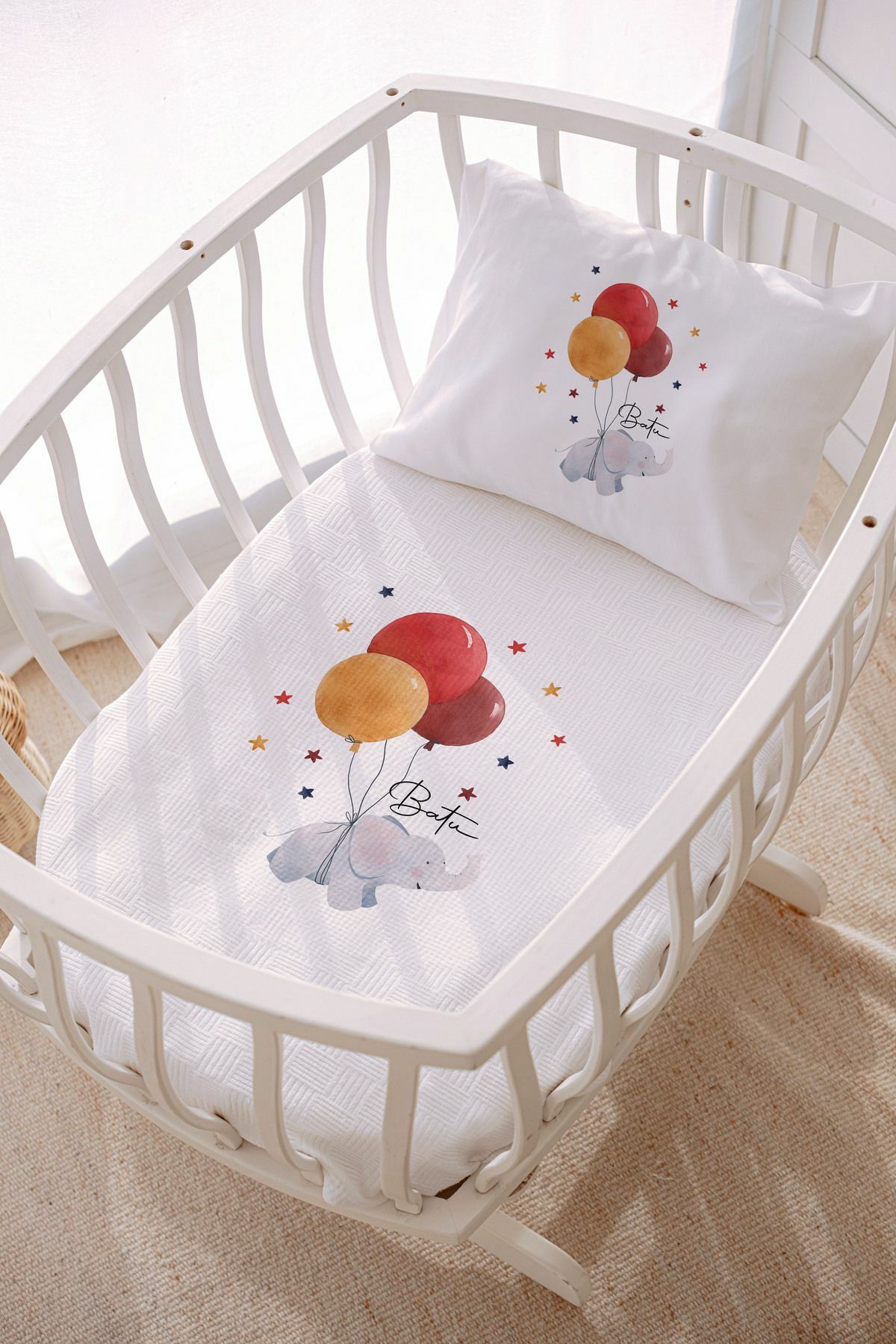 İsme Özel Park Yatak ve Anne Yanı Pike Seti (70x120 cm) Fil