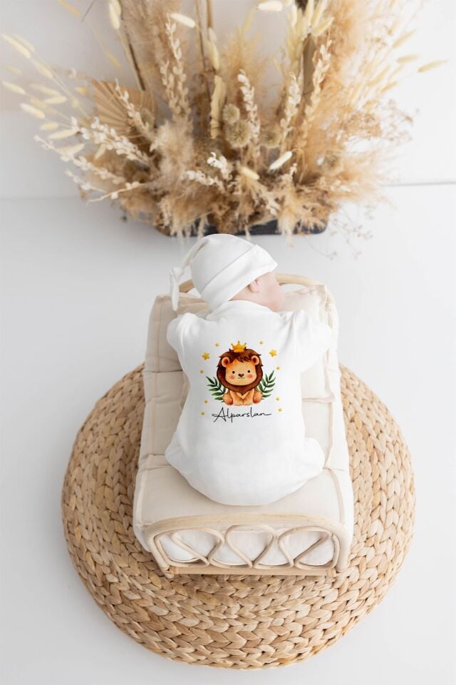 %100 Organik Isme Özel Isimli 10lu Hastane Çıkışı Dallı Aslan