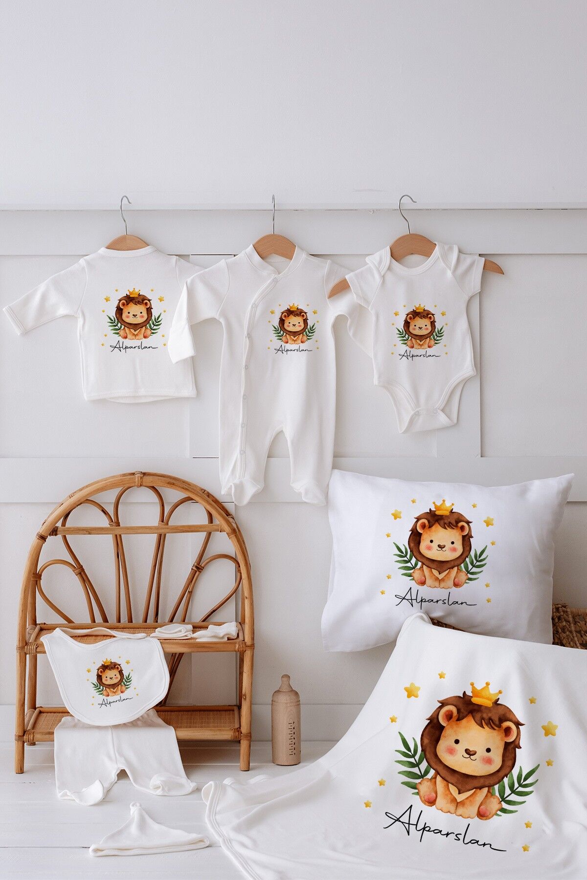 %100 Organik Isme Özel Isimli 10lu Hastane Çıkışı Dallı Aslan