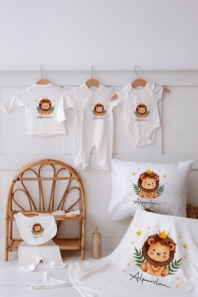 %100 Organik Isme Özel Isimli 10lu Hastane Çıkışı Dallı Aslan