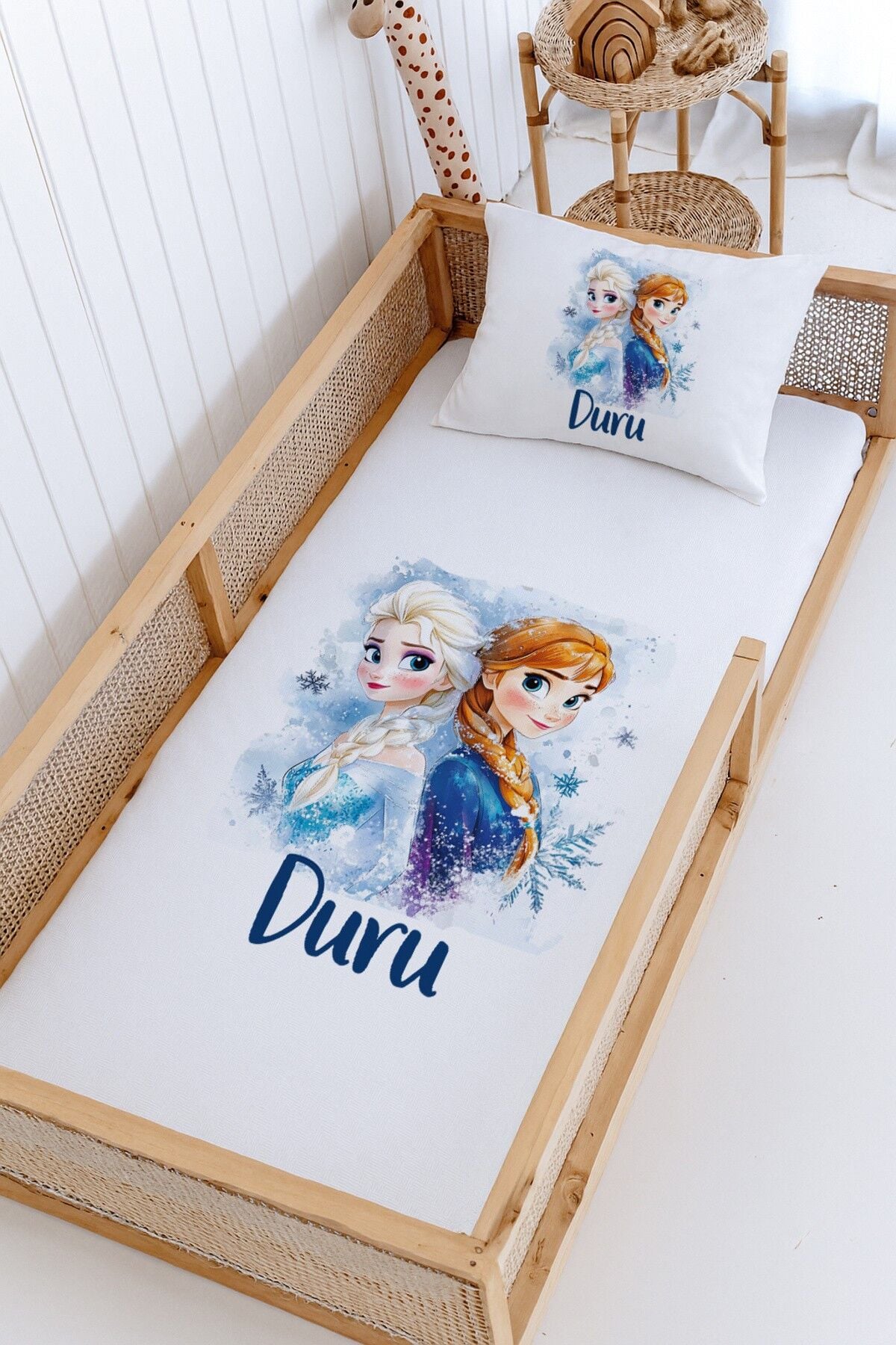 %100 Pamuk İsme Özel Montessori Yatak Pike Seti 100x200 Elsa Anna