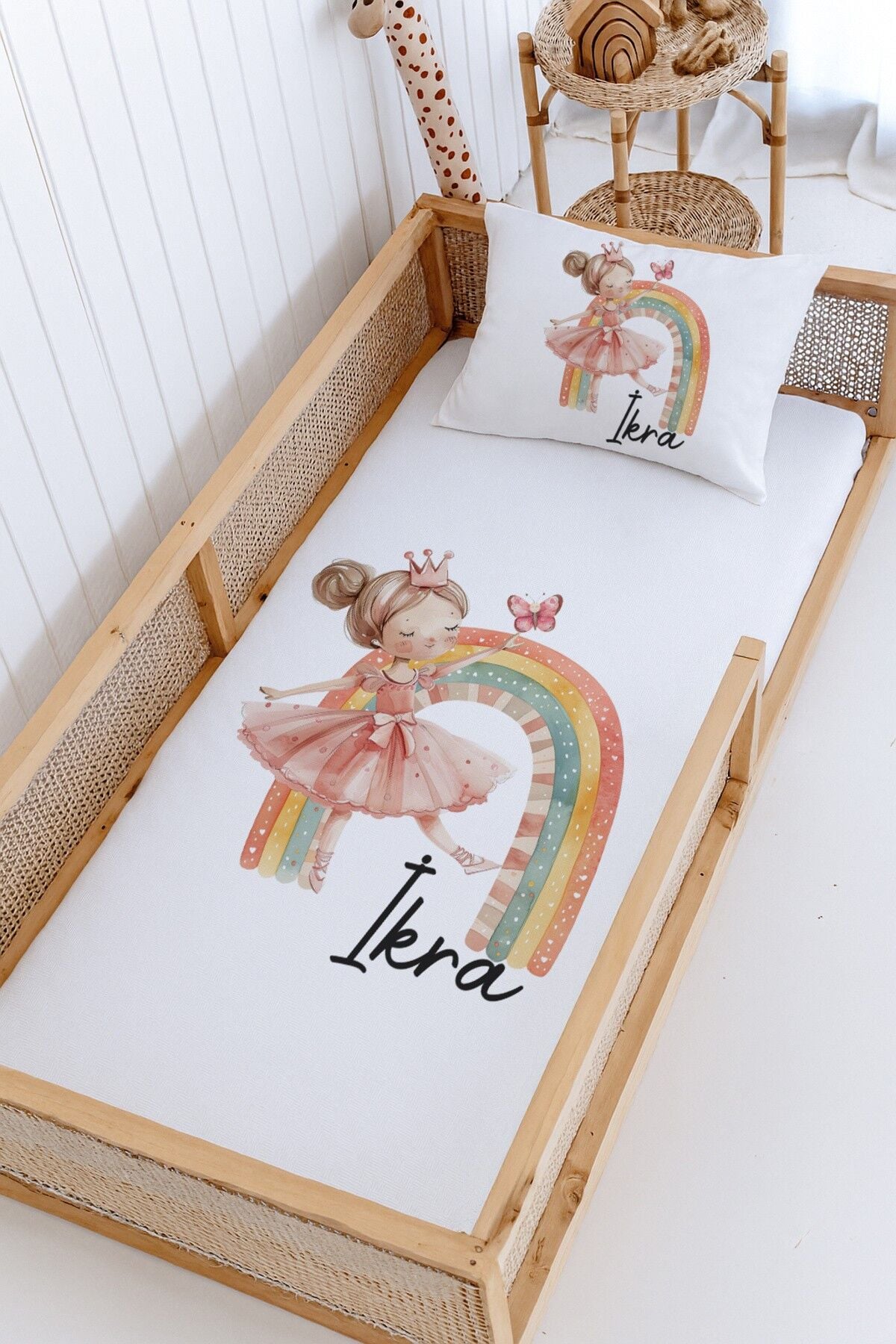 %100 Pamuk İsme Özel Montessori Yatak Pike Seti 100x200 Balerin