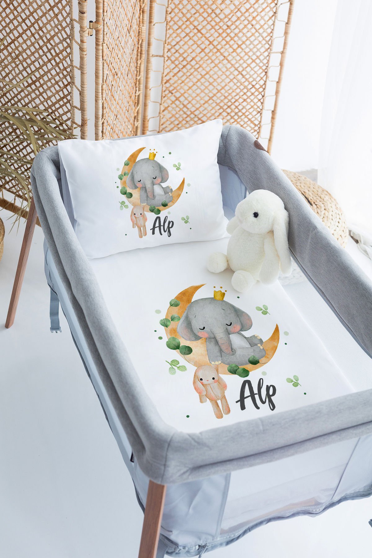 İsme Özel 70x120 Park Yatak Nevresim Takımı Fil