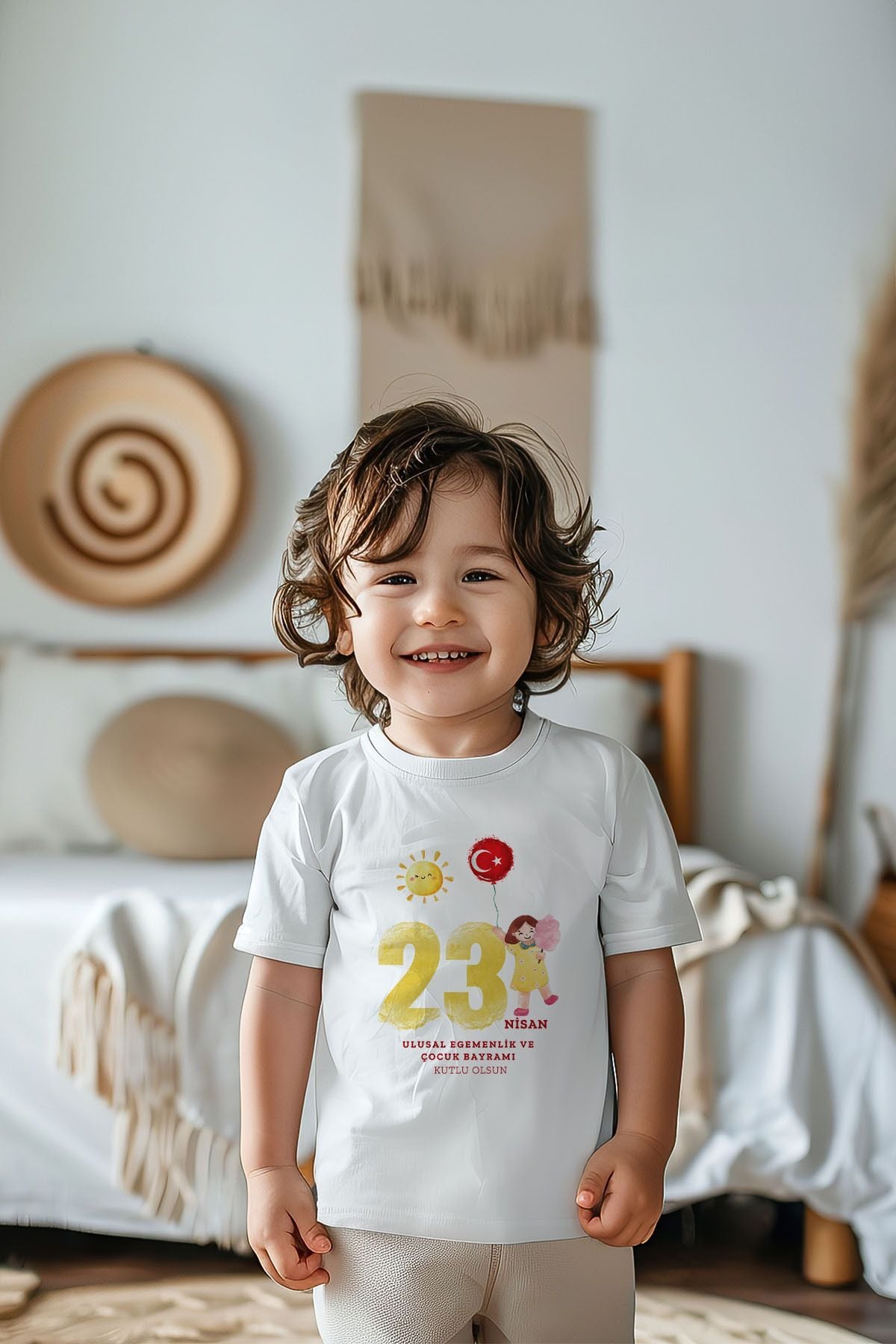 %100 Pamuk Erkek Çocuk 23 Nisan Baskılı Kısa Kollu Tişört